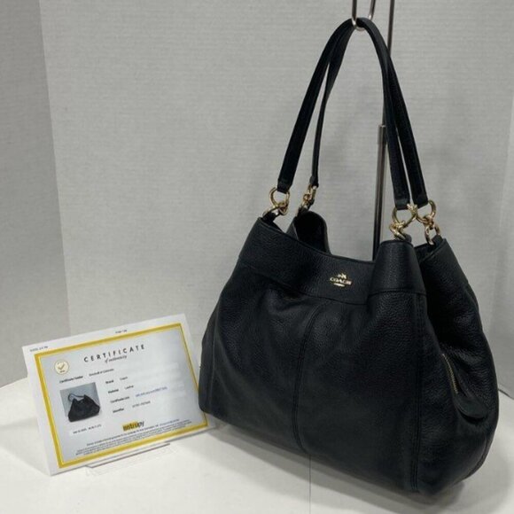 AUTHENTIC Coach Large Lexy Hobo Shoulder Bag Black Pebbled Leather COA incl. - Picture 2 of 16